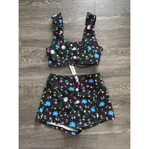 NWT For Love & Lemons Robin Black Floral Tank & Shorts Set Size Small - Picture 4 of 8